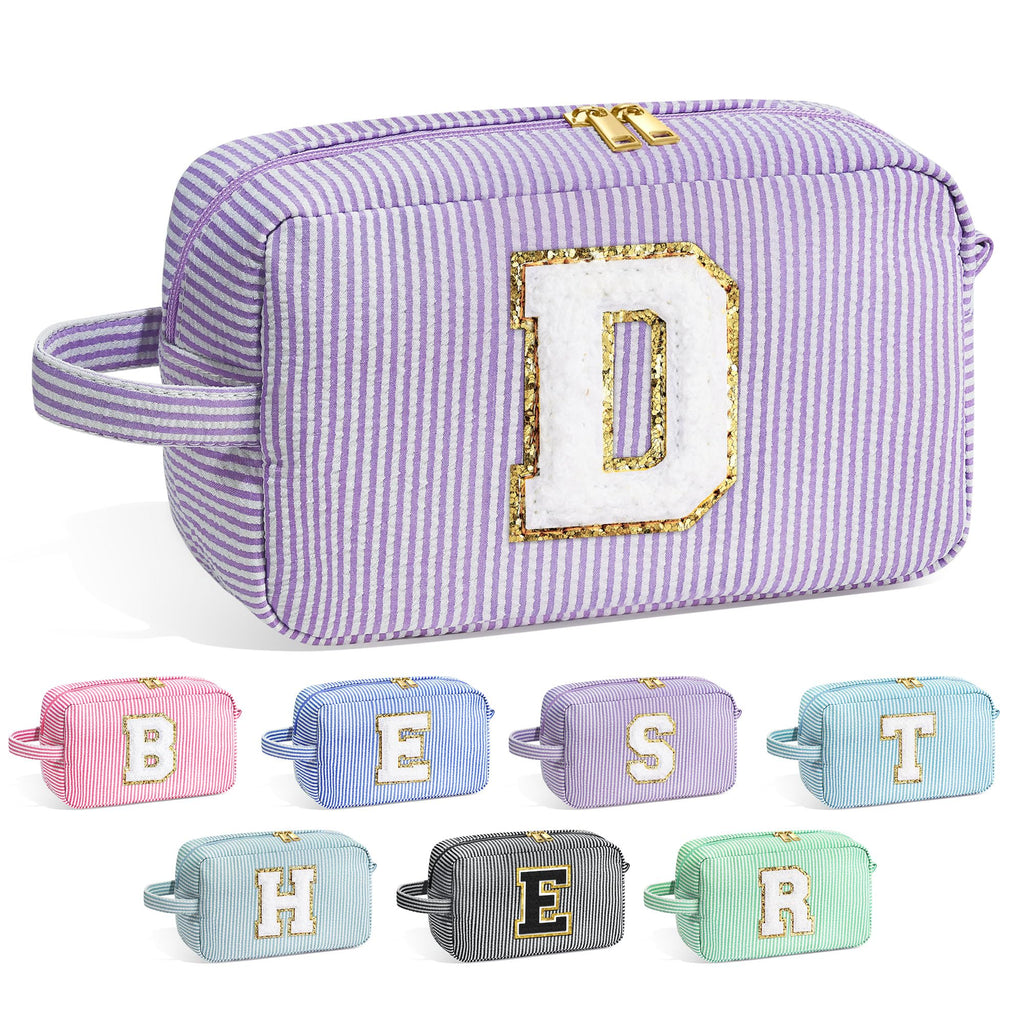 YOOLIFE Birthday Gifts for 6 7 8 9 10 11 12 13 14 15 Year Old Teen Girl - Initial Makeup Bag Letter Toiletry Pouch Cosmetic Case, Personalized Teen Girl Gifts Trendy Stuff Party Favor, Purple D