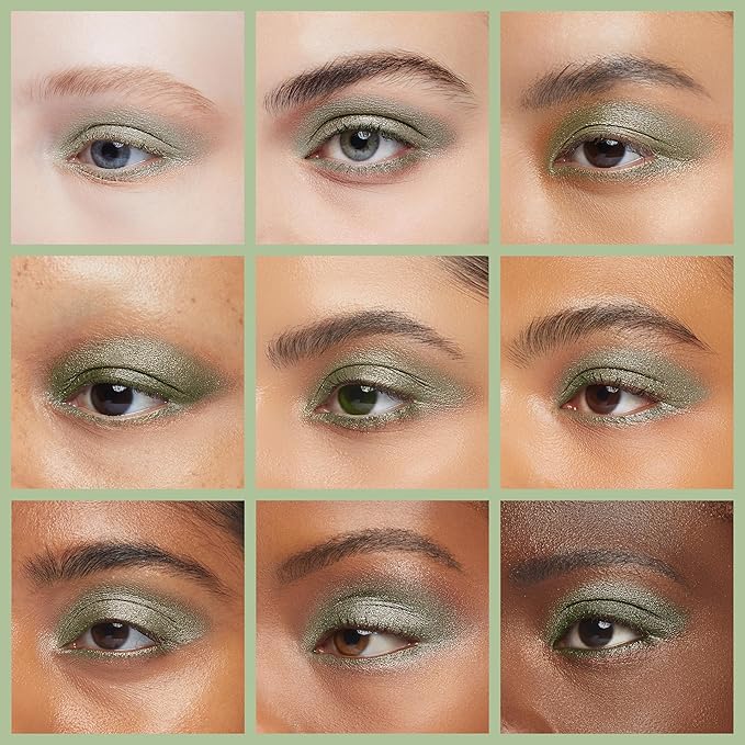 Pure Ziva Clover Shimmering Emerald Green Yellow Gold Flecked Forest Pressed Powder Single Vegan Eyeshadow; Talc, Paraben & Cruelty Free