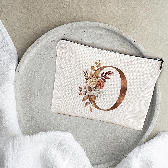 YKYENR A-Z Boho Personalized Cosmetic Bag-Floral Cotton Letter Makeup Bag With Zipper-Artistic Cosmetic Bag For Travel-Bride,Birthday Gift For Women Daughter Friends-Women Makeup Organizer-A15