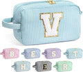YOOLIFE Initial Makeup Bag for Women - Monogram Cute Makeup Bag Cosmetic Case Toiletry Pouch for Women Her Best Friend Sister Teacher, Personalized Birthday Gifts for Women, Light Blue V