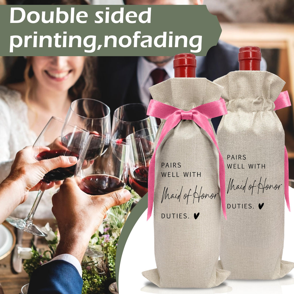 Cute Pink Bow Ribbon Engagement Gift Wine Bag - 1 PCS Bride to Be Gifts for Bridesmaids Bride and Groom Couples Her Him Will You Be My Bridesmaid for Getting Married Engagement Bridal Shower - A51