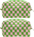 Checkered Makeup Bag for Purse, Small Cosmetic Pouch,Pink Green,2 Pack