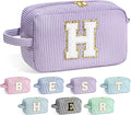 YOOLIFE Initial Makeup Bag for Women - Monogram Cute Makeup Bag Cosmetic Case Toiletry Pouch for Women Her Best Friend Sister Teacher, Personalized Birthday Gifts for Women, Purple H