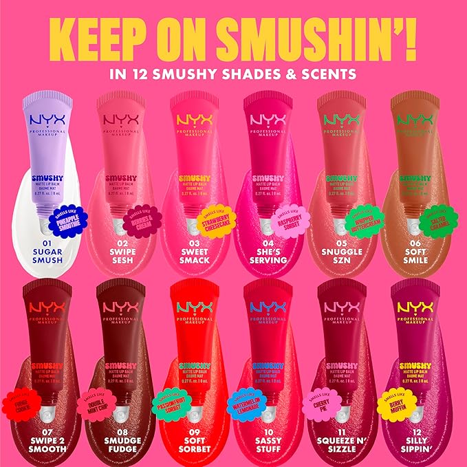 NYX PROFESSIONAL MAKEUP Smushy Matte Lip Balm, Tinted Lip Moisturizer with Soft, Matte Finish - Sweet Smack (Mid-Tone Pink)