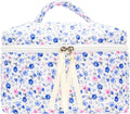 Quilted Makeup Bag for Women, Travel Cosmetic&Toiletry Bag,Floral Blue