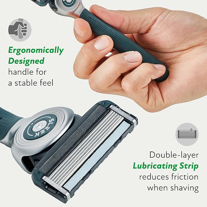 DORCO SLEEK 6 Blade Razor for Men with Multi-Flex Technology for a Smooth & Comfortable Shave | Cartridge Razor for Men, Razor Handle + 2 Cartridges