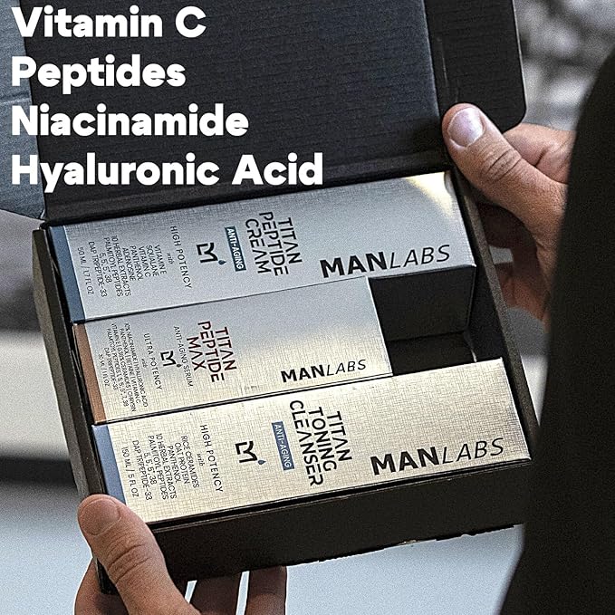 Man Labs Titan Peptide Mens Skin Care Kit, 3pc Anti-Aging Facial Care Kit