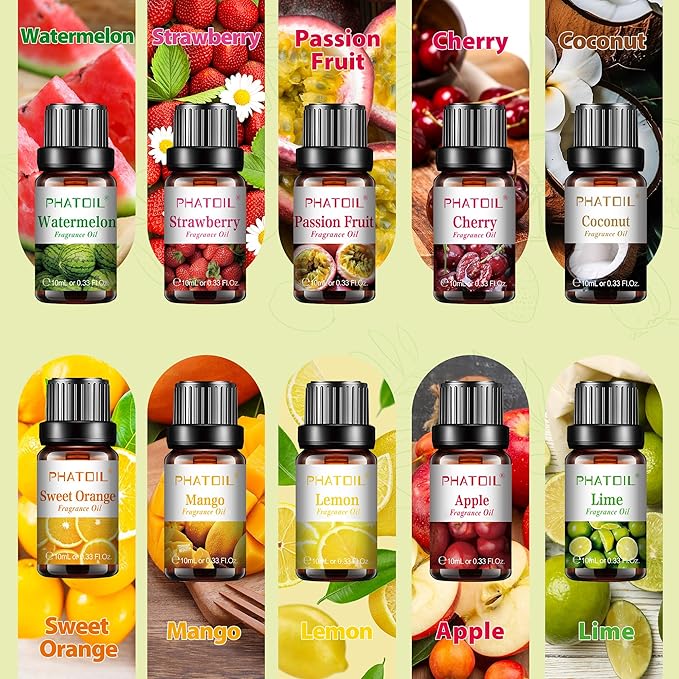 PHATOIL Fragrance Oil Set 10 Oils for Home Diffuser, Aromatherapy 0.34fl.oz