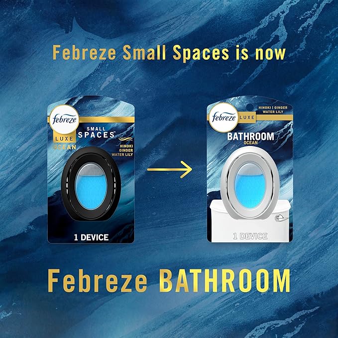 Febreze Bathroom Air Freshener Small Spaces Odor Fighter Ocean Scent 4ct