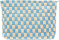 Checkered Makeup Bag for Purse, Small Flat Cosmetic Pouch,Blue Beige
