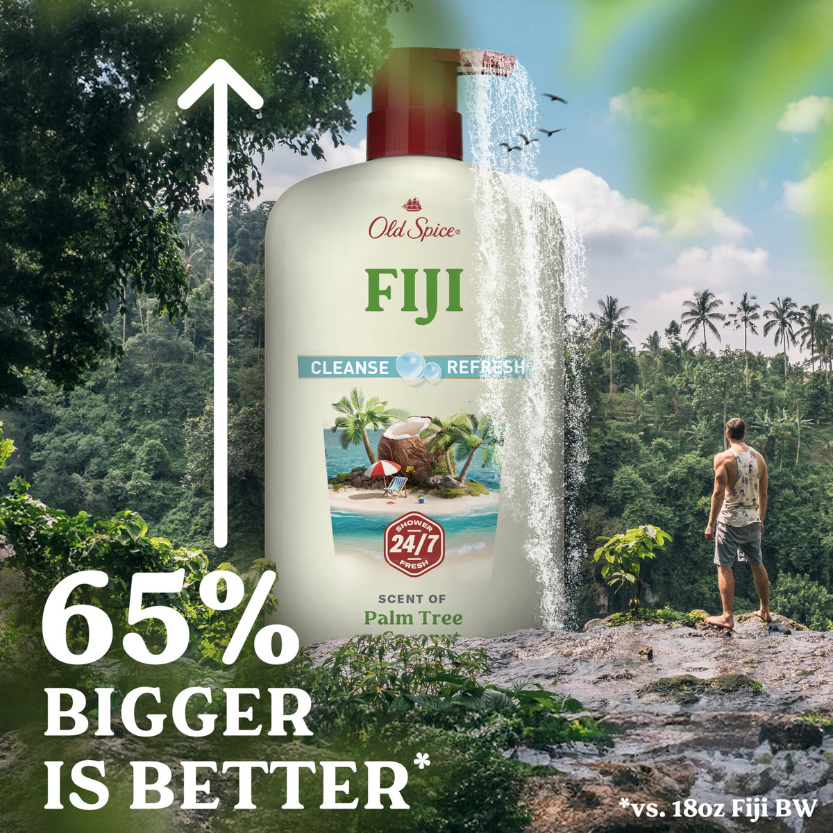 Old Spice Cleansing Body Wash for Men, 24/7 Shower Fresh with Lasting Scent, Cleanse & Refresh, Gentle on Skin, Vitamin B3, Fiji with Palm Tree + Coconut Scent, 25 oz (Pack of 4)