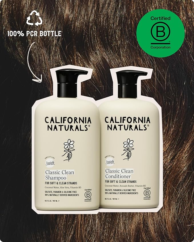 California Naturals Classic Clean Toasted Coconut Shampoo Conditioner Set, Natural, Vegan, Cruelty, Silicone, Paraben, and Sulfate Free, All Hair Types, 20 Fl Oz