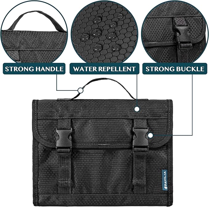 PAVILIA Travel Hanging Toiletry Bag for Women Men, Extra Large Capacity Makeup Bag Kit, Waterproof Cosmetic Storage Organizer Case for Bathroom Shower, Black