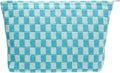 Checkered Makeup Bag for Purse, Small Flat Cosmetic Pouch,Lake Blue