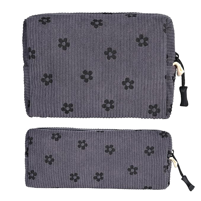 ZOEMTIU Small Cosmetic Bag set for Women Corduroy Makeup Bag with Interior Pocketes Cute Corduroy Makeup Pouches Women Small Toiletry Bag