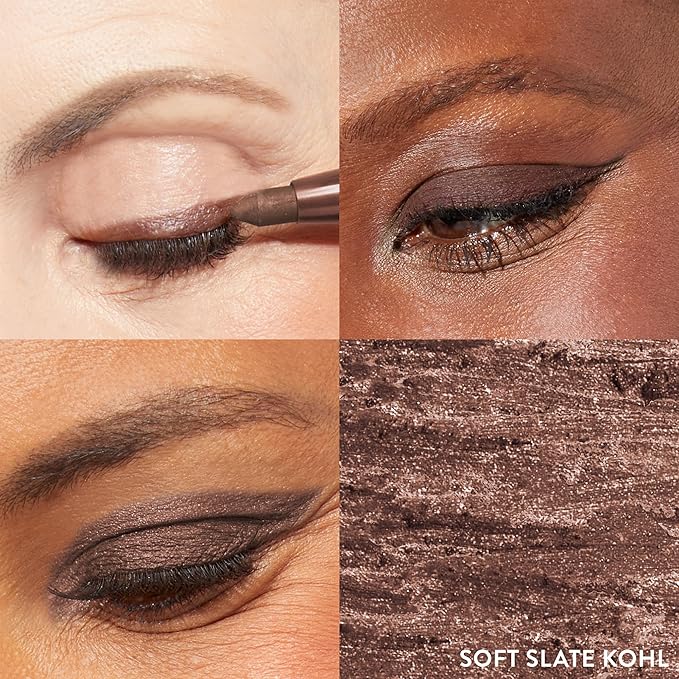 LAURA GELLER NEW YORK Kajal Longwear Kohl Eyeliner Pencil – Soft Slate – Smooth, Blendable Application, Long-Wearing, Non-Creasing – Infused with Caffeine & Vitamin E – Built-In Sharpener