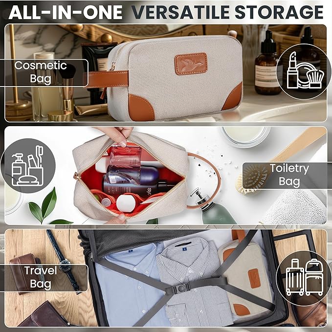 GOOSERIDE Small Makeup Bag for Women and Men - Cute Cosmetic Bag for Travel, Multipurpose Canvas Make up Pouch for Accessories, Mini Makeup Purse with Zipper and Internal Pockets for Toiletries - Sand