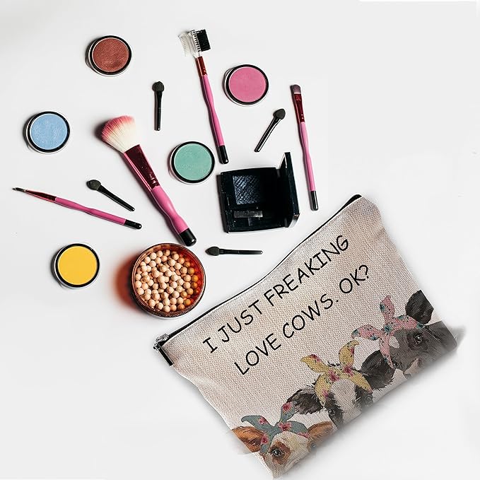 NEGIGA I Just Freaking Love Cows OK Farmhouse Cows with Bandanas Makeup Bag Cosmetic Bags with Zipper Pouch Travel Toiletry Case,Gifts for Cow Lovers Farm Girls