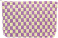 PAZIMIIK Checkered Makeup Bag for Purse, Small Flat Cosmetic Pouch,Purple