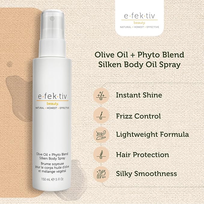e.fek.tiv beauty Olive Oil Plus Phyto Blend Silken Body Spray - Everyday Skin Oil - Body Oil After Shower - Deep Moisturizing - Sulfate-free - Vegan - Unisex - 5 oz