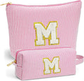 Fohufo Teacher Appreciation Gifts for Women - 2026 Teacher Gifts Cute Makeup Bag, Personalized Initial Makeup Bags Set, Pink Letter M