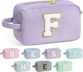 YOOLIFE Gifts for Women Teen Girls Kids - Initial Makeup Bag Cosmetic Case Toiletry Pouch, Birthday Gifts for Women Friends Sister Teacher, Purple F