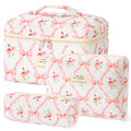 HBselect Quilted Makeup Bag, 3Pcs Cotton Large Travel Makeup Bags Organizer