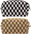 Checkered Makeup Bag for Purse, Small Cosmetic Pouch,Black Coffee,2 Pack