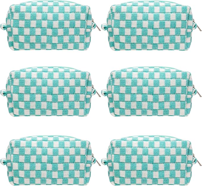 Checkered Makeup Bag for Purse, Small Cosmetic Pouch,Arctic Blue,6 Pack
