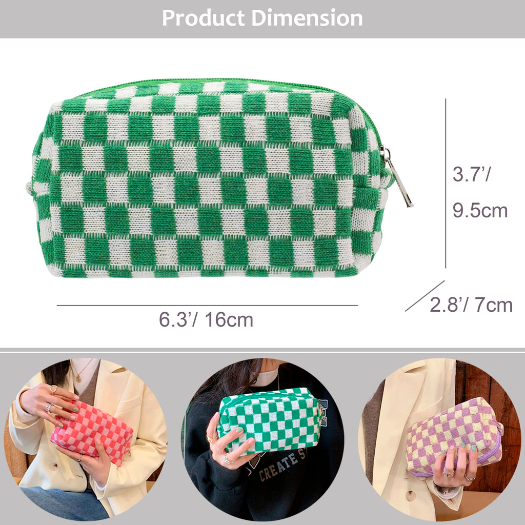 Checkered Makeup Bag for Purse, Small Cosmetic Pouch,Black Green,2 Pack