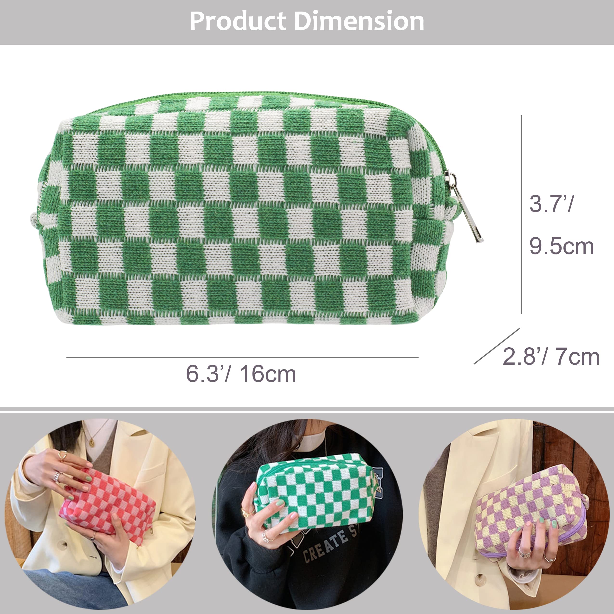 Checkered Makeup Bag for Purse, Small Cosmetic Pouch,Black Green,2 Pack