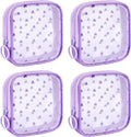 Sinzip 4 Pieces Mini Zipper Nylon Mesh Pouch, Mesh Cosmetic Bags Makeup Bags, Multipurpose Travel Toiletry Bags for Office Supplies and Travel Accessories (Heart Print-Purple, S)