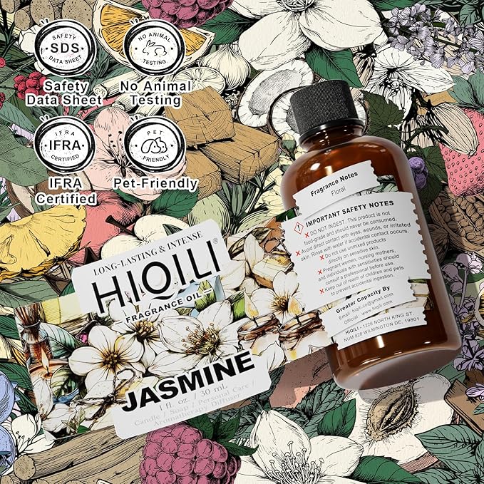 HIQILI Jasmine Fragrance Oil for Women Perfume Making, Skin Care - 1 Fl Oz