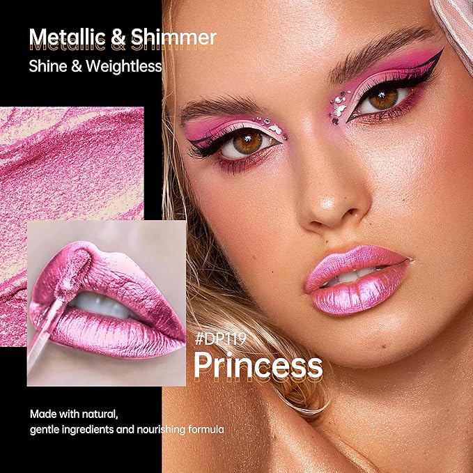 Depuplum Pink Lipsticks for Women Metallic Glitter Lipstick Long Lasting