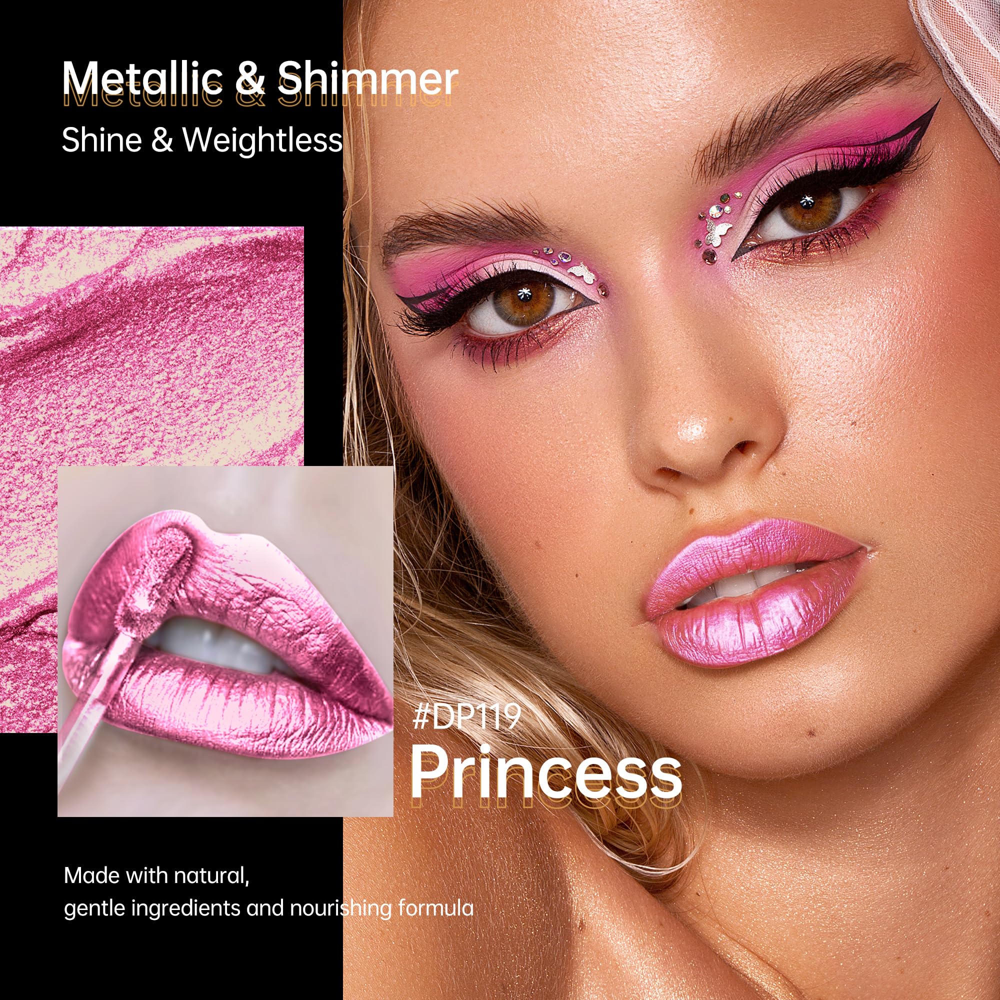 Depuplum Pink Lipsticks for Women Metallic Glitter Lipstick Long Lasting