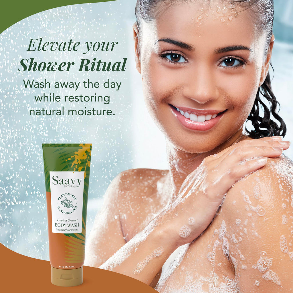 Saavy Naturals Moisturizing Body Wash for Sensitive Skin – Plant-Based & Pure with Coconut Oil, Shea Butter & Aloe Vera – Paraben-Free, Cruelty-Free – Tropical Coconut – 8.5 fl oz, 2 pack