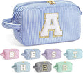 YOOLIFE Gifts for Women Teen Girls - Initial Makeup Bag Cosmetic Bag Toiletry Pouch, Personalized Birthday Gifts for Women Girls Mom Daughter Sister Friends, Blue A