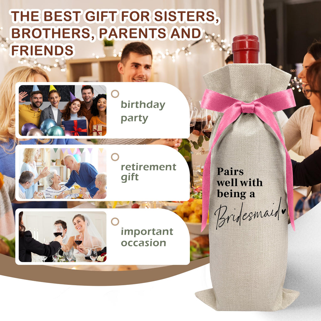 Cute Pink Bow Ribbon Engagement Gift Wine Bag - 1 PCS Bride to Be Gifts for Bridesmaids Bride and Groom Couples Her Him Will You Be My Bridesmaid for Getting Married Engagement Bridal Shower - A53