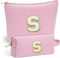 Fohufo Sister Birthday Gifts for Girls - Travel Makeup Bag, Big Sister Gifts for Girls 6-12 Year Old Girl Gift Teen Girl Gifts Trendy Stuff, Cute Stuff Initial Makeup Bags Set, Pink Letter S