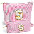 Fohufo Sister Birthday Gifts for Girls - Travel Makeup Bag, Big Sister Gifts for Girls 6-12 Year Old Girl Gift Teen Girl Gifts Trendy Stuff, Cute Stuff Initial Makeup Bags Set, Pink Letter S
