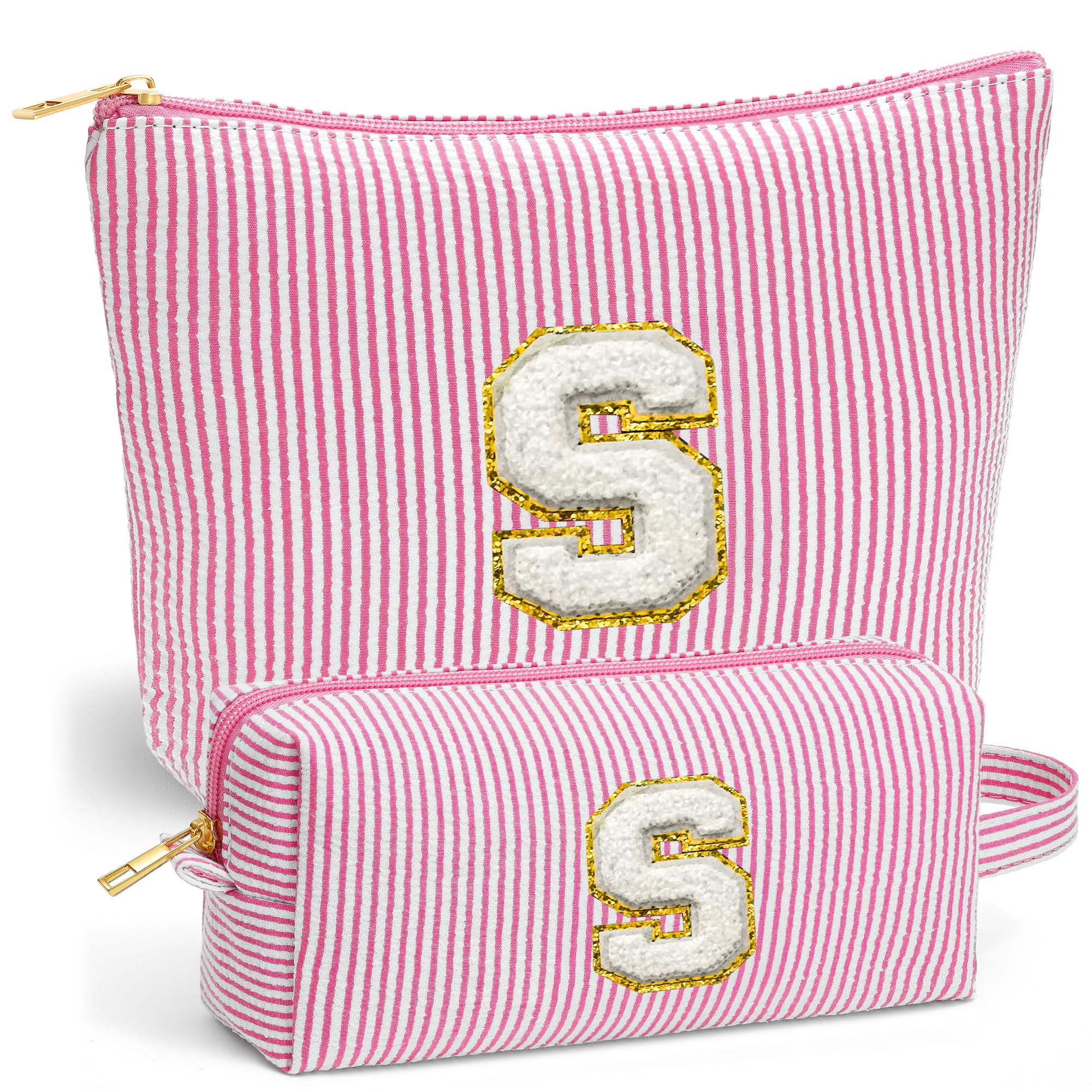 Fohufo Sister Birthday Gifts for Girls - Travel Makeup Bag, Big Sister Gifts for Girls 6-12 Year Old Girl Gift Teen Girl Gifts Trendy Stuff, Cute Stuff Initial Makeup Bags Set, Pink Letter S