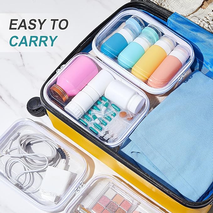 Sanwuta 6 Pcs Clear Hard Zipper Case Plastic Zipper Pouches Transparent Makeup Bag Pencil Case Pouches Toiletry Diaper Bag for Travel Toy Storage Organizer Bins(White,7.09 x 5.12 x 2 Inch)