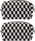Checkered Makeup Bag for Purse, Small Travel Cosmetic Pouch,Black,2 Pack
