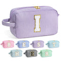 YOOLIFE Initial Cosmetic Bag for Women - Monogram Cute Makeup Bag Cosmetic Case Toiletry Pouch for Women Her Best Friend Sister Teacher, Personalized Birthday Gifts for Women, Purple I