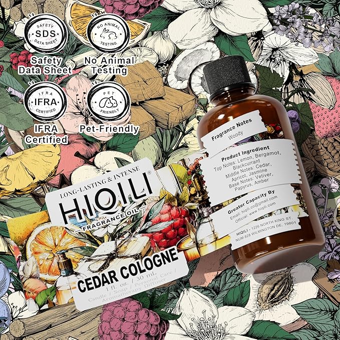 HIQILI Cedar Cologne Fragrance Oil for Diffuser, Candle & Soap Making