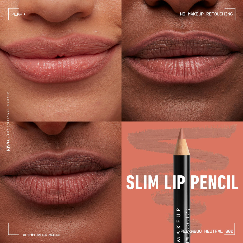 NYX PROFESSIONAL MAKEUP Slim Lip Liner Set, Long-Lasting Creamy Lip Liner Pack Of 3 (Peakaboo Neutral, Nude Pink, Ever)