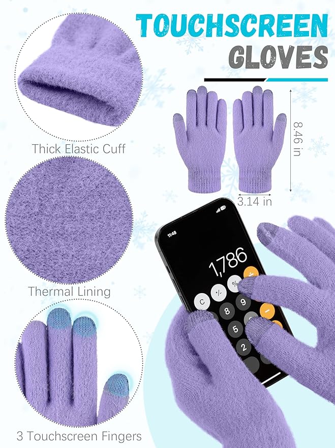 LOROME Winter Beanie Hat Gloves Scarf, Cashmere Hat Gloves Scarf Set Women