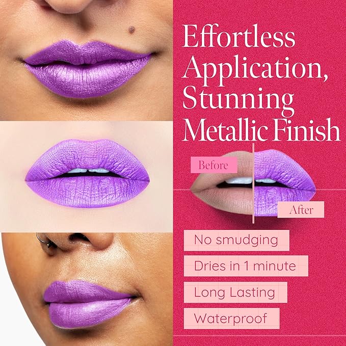 Aromi Bright Purple Lilac Metallic Liquid Lipstick (Purple Unicorn)