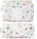 URSKYTOUS 2Pcs Cotton Quilted Makeup Bag for Women Girls Coquette Small Floral Cosmetic Bags Cute Zipper Pencil Pouch Aesthetic Makeup Pouch Trendy Cloth Bee&Flower Travel Toiletry Skincare Bag