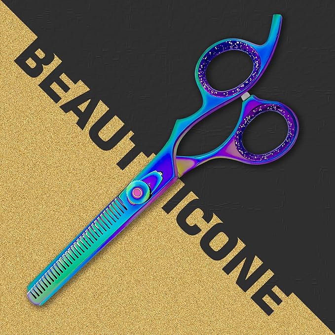 BEAUTICONE Professional Hair Thinning Scissors – Barber Texturizing Shears with Stainless Steel Teeth Blade, Leather Pouch Included, Salon Thinning Shears for Men & Women, Multi